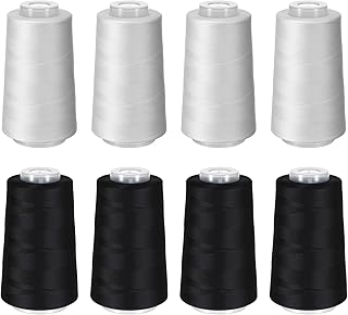 8 Pcs Black &amp; White Sewing Thread, 40S/2 3000 Yard Spool Serger Thread, All Purpose Polyester Serger Threads Cones for Sewing, Quilting, Machines, Overlock, Merrow &amp; Hand Embroidery