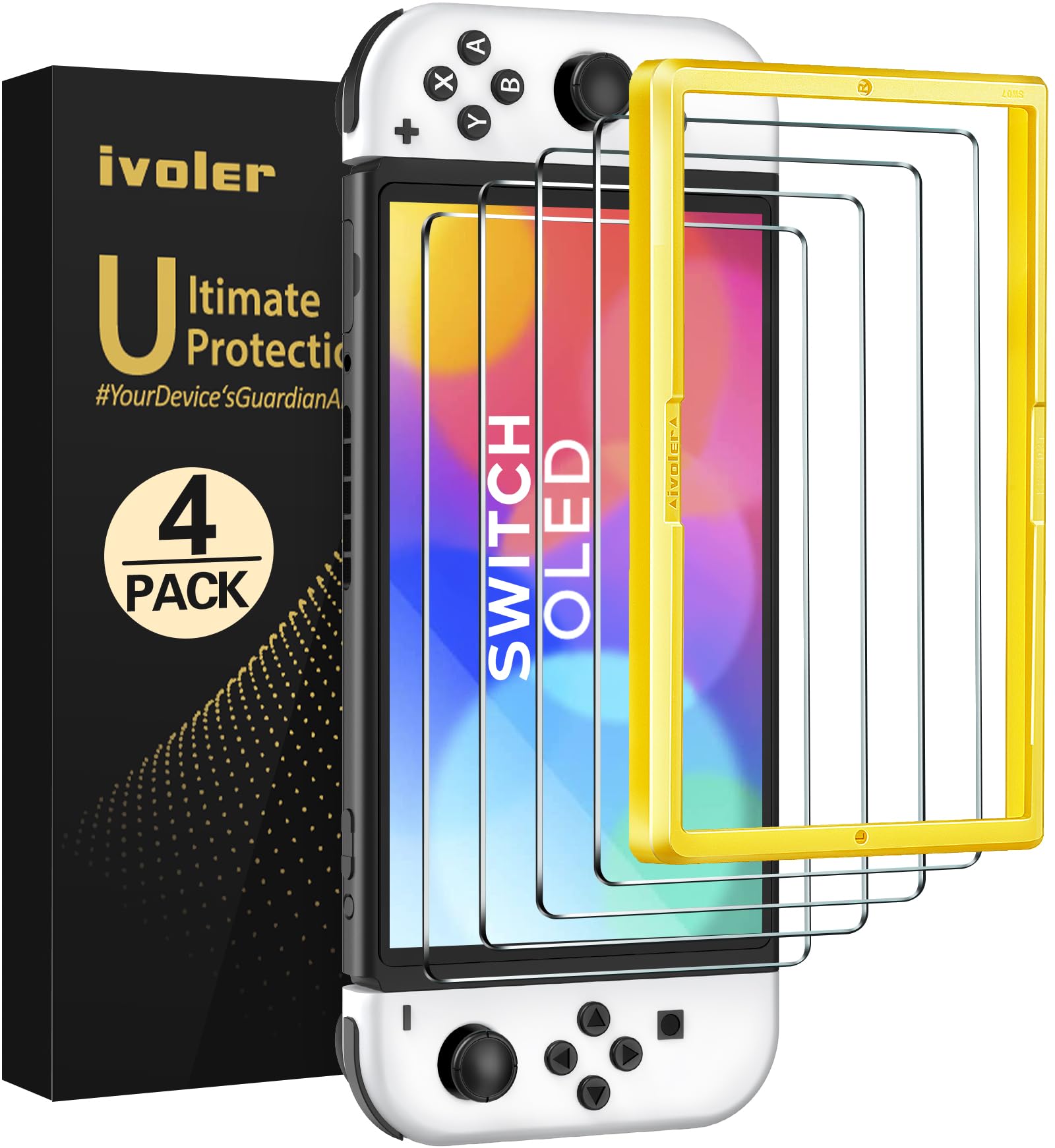 ivoler 4-Pack Tempered Glass Screen Protector Designed for Nintendo Switch OLED 