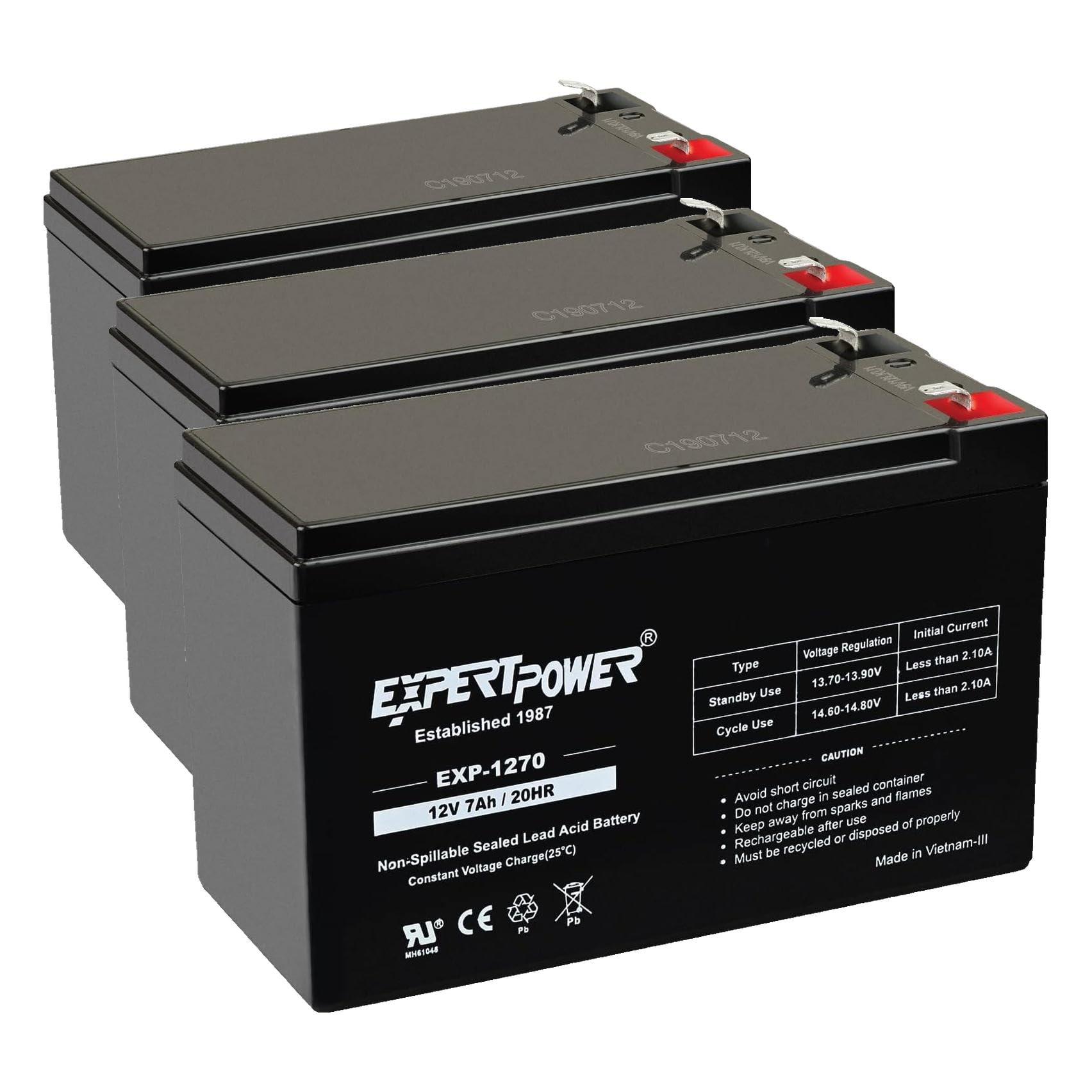 ExpertPower EXP1270, 12V 7Ah Battery SLA Rechargeable with F1 Terminals | 12 Vol