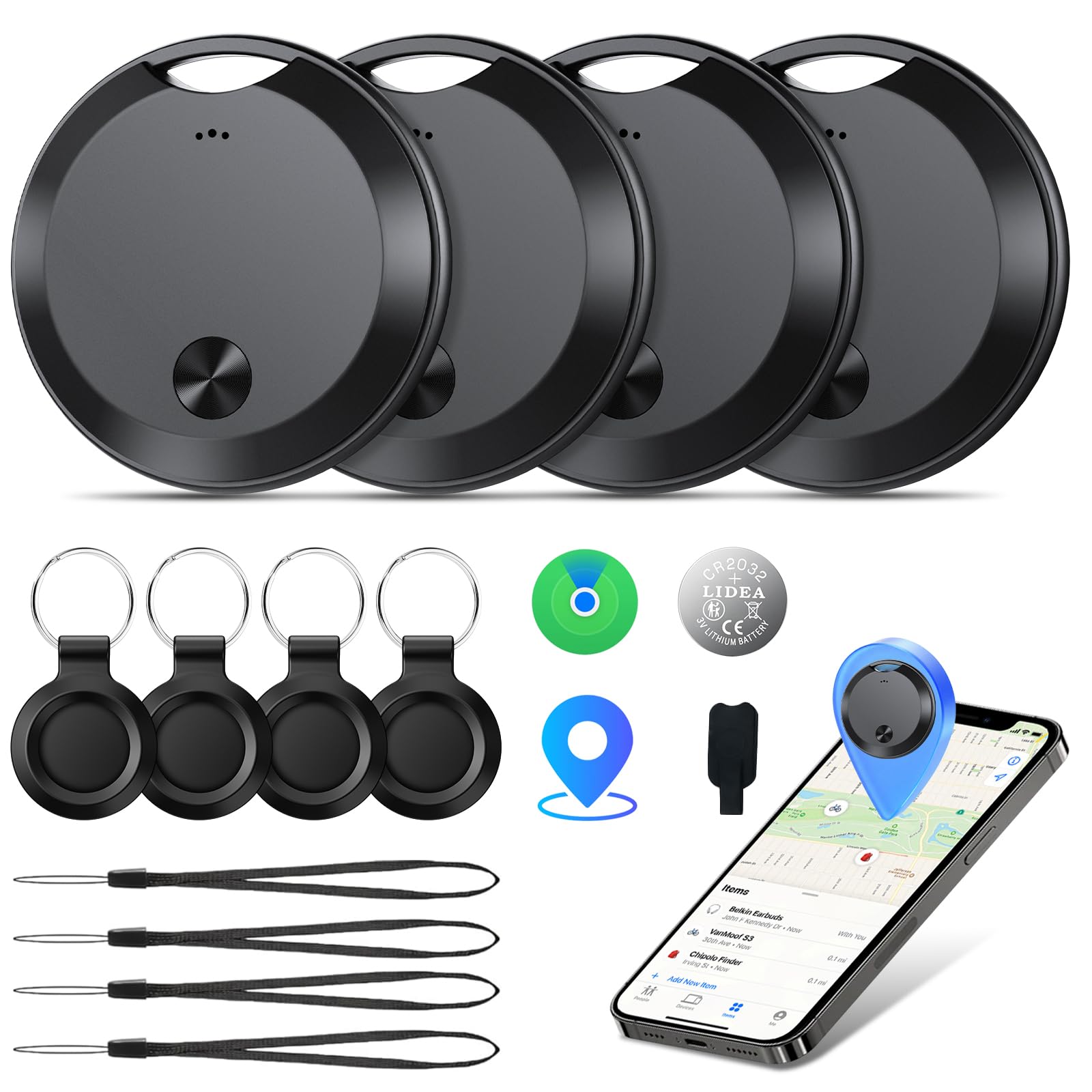 Smart Tracker Tags-4 Pack: Bluetooth Tracker Item Finder Works with Apple Find M