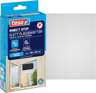 tesa 55672-00021-02 Fly screen for windows, standard quality, anthracite, transparent, 1.3mx 1.5m, cold start | Zuschneidbarer Insektenschutz für Fenster - ohne Bohren, Mückenschutz mit selbstklebendem Klettband - waschbar