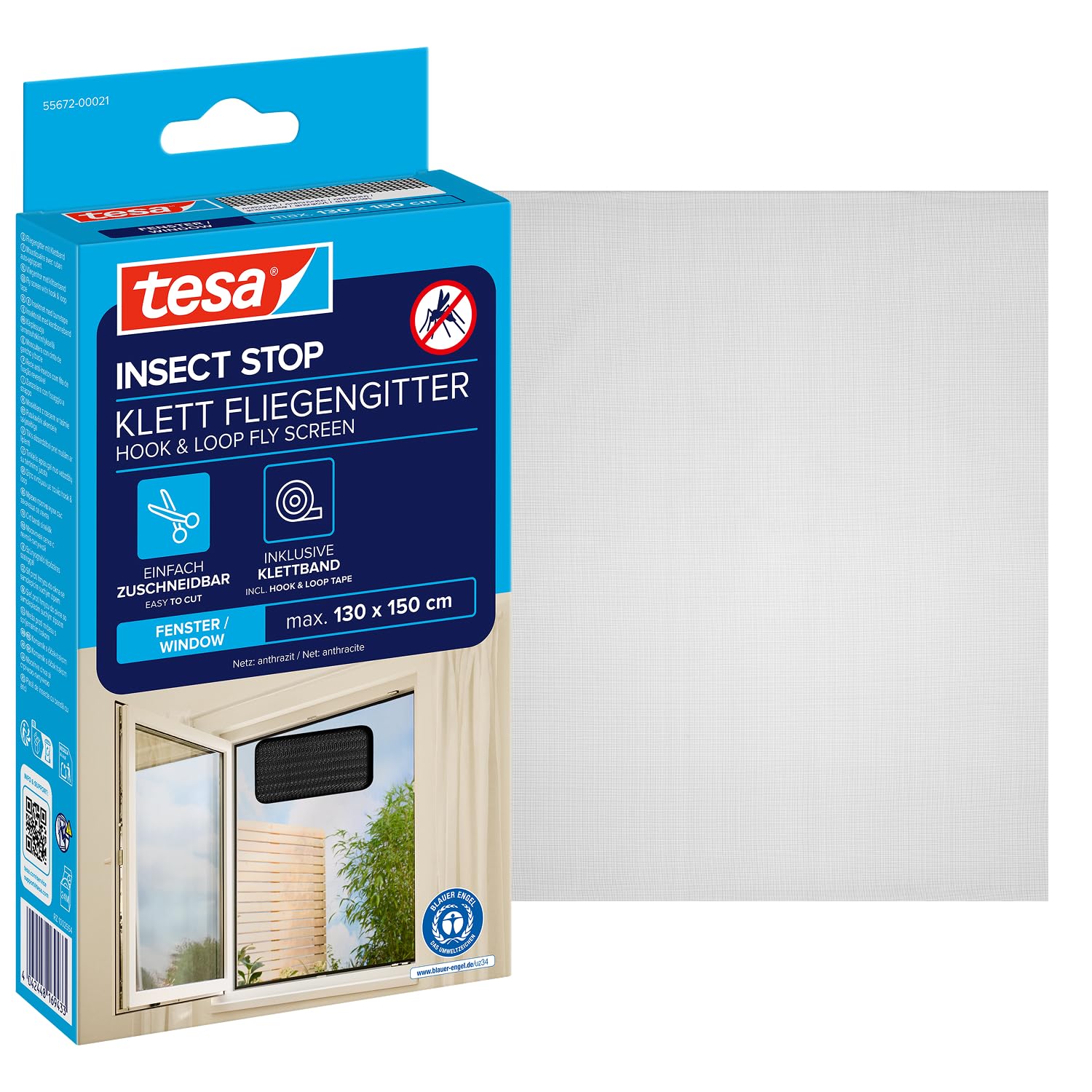 tesa 55672-00021-02 Fly screen for windows, standard quality, anthracite, transp
