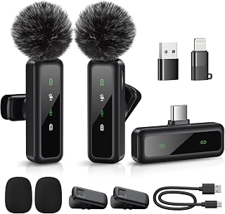 Newmight Wireless Lavalier Microphone Dual Set,mini mic for iPhone, Android | Plug & Play Clip-on Mic with Auto Pairing, Magnetic Mount, Noise Cancelling, for iPhone, YouTube, Podcast & Video Recording