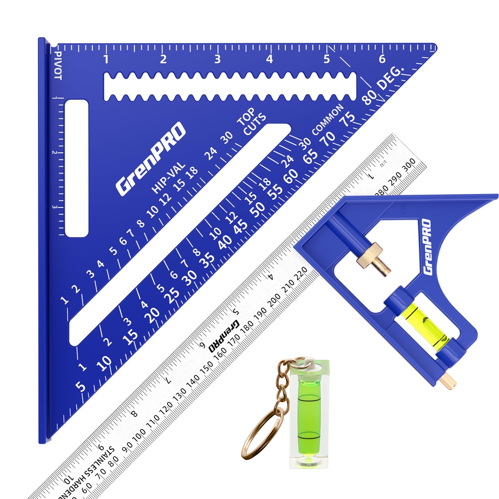 GRENPRO Combination Square Set, 7 & 12 Inch Aluminum Zinc Carpenter Tool | Stain