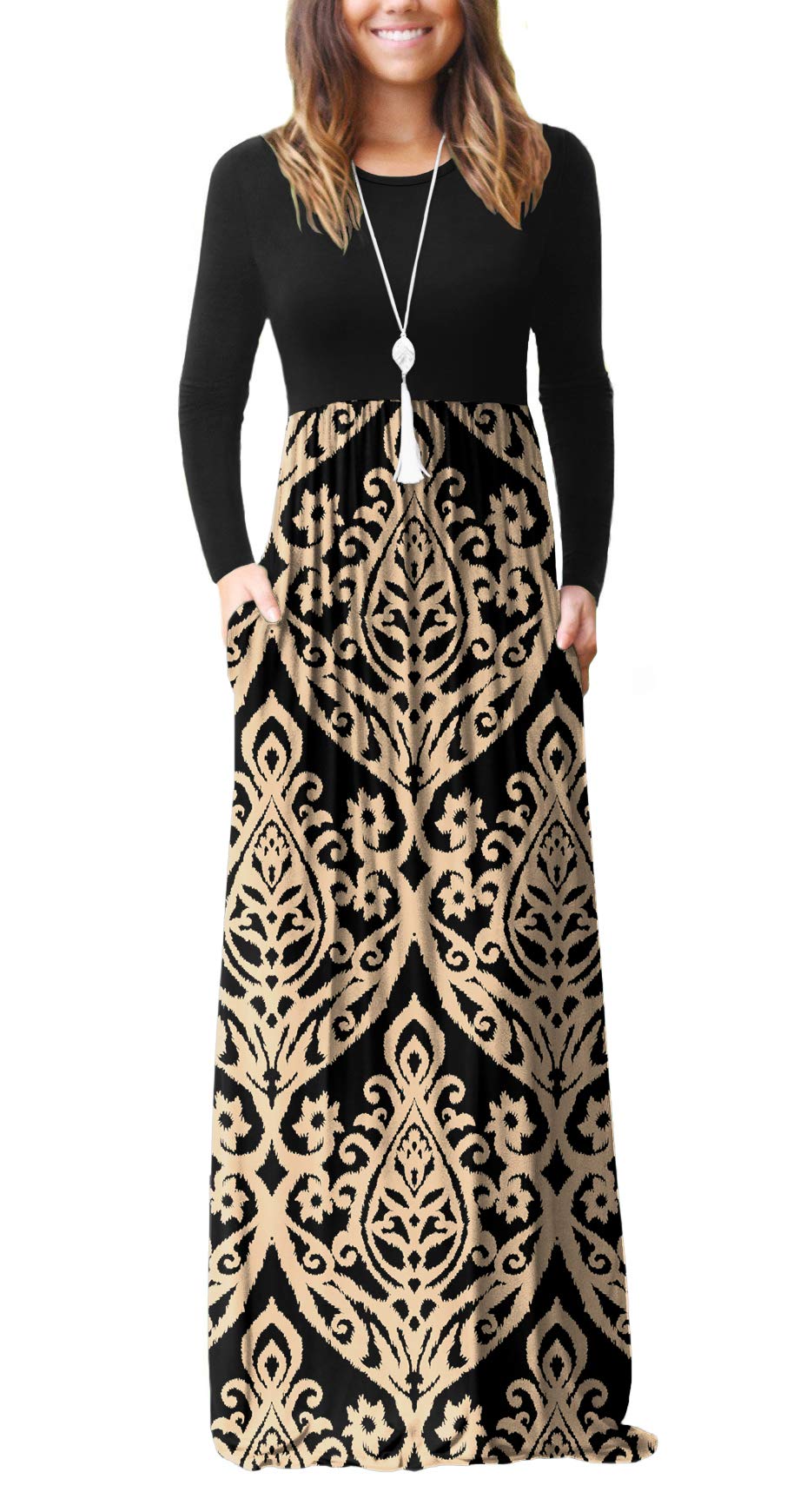 GRECERELLE Maxi Long Dress for Women Empire Waist Fall Casual Dresses