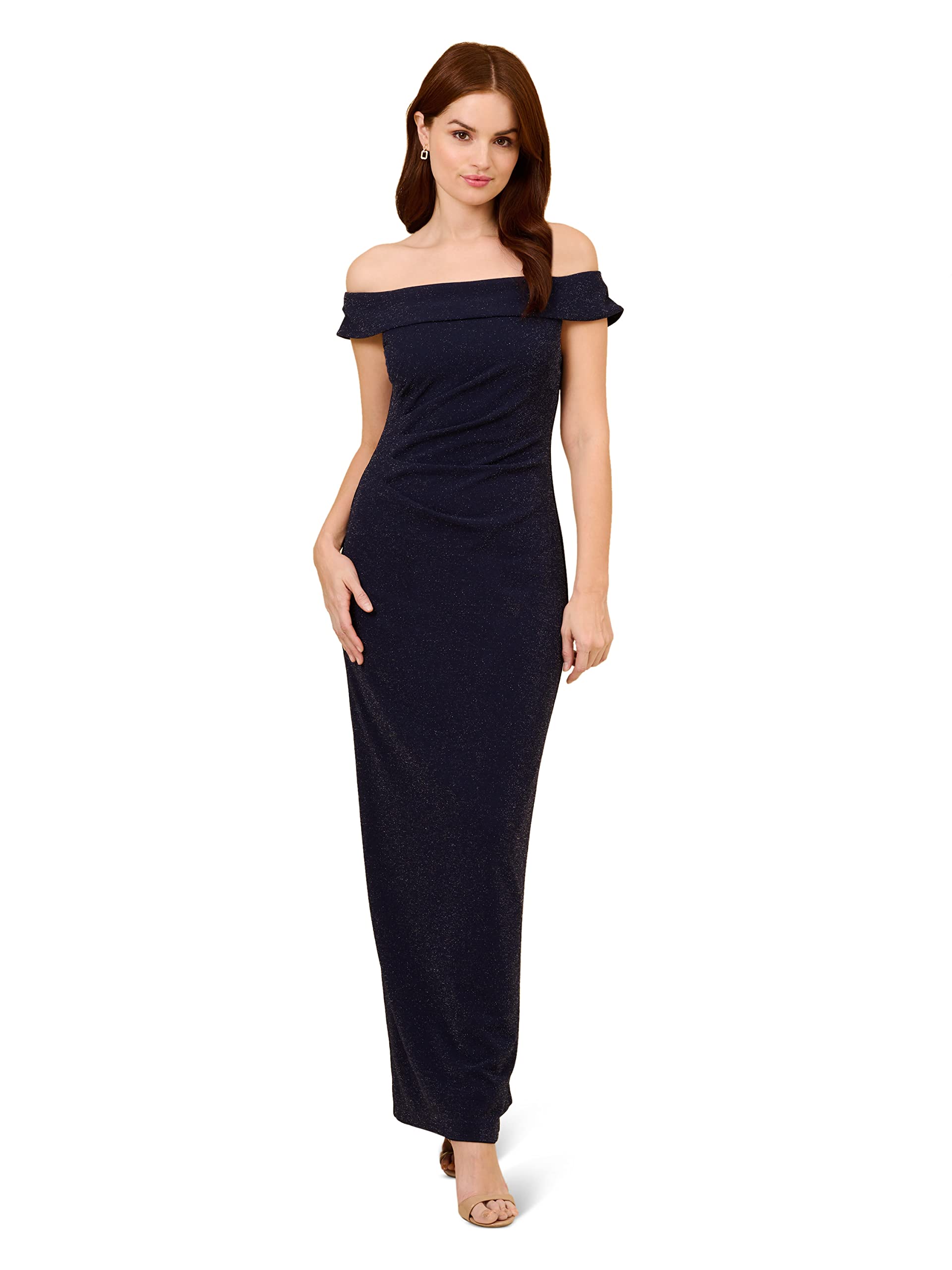 Adrianna Papell Women's Metallic Knit Draped Gown