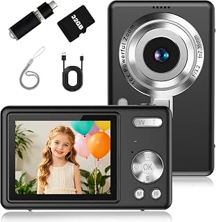 Digital Camera for Teens, Kids, 1080P with 32GB SD Card, Black | Rechargeable,16X Zoom Anti Shake, Small Pocket Point and Shoot Camera, Entry-Level Portable Camera, Easy to Use Vlogging