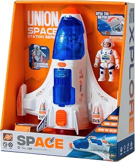Wbzle Space Ship Toy, Ariplane with Astronaut for Kids 3-5, Boys Space Gift | Rocketship Space Toys for Boys, Space Shuttle Toys with Lights Sound Spary Effect, Fun Exploration Set for Toddler Ages 4-8