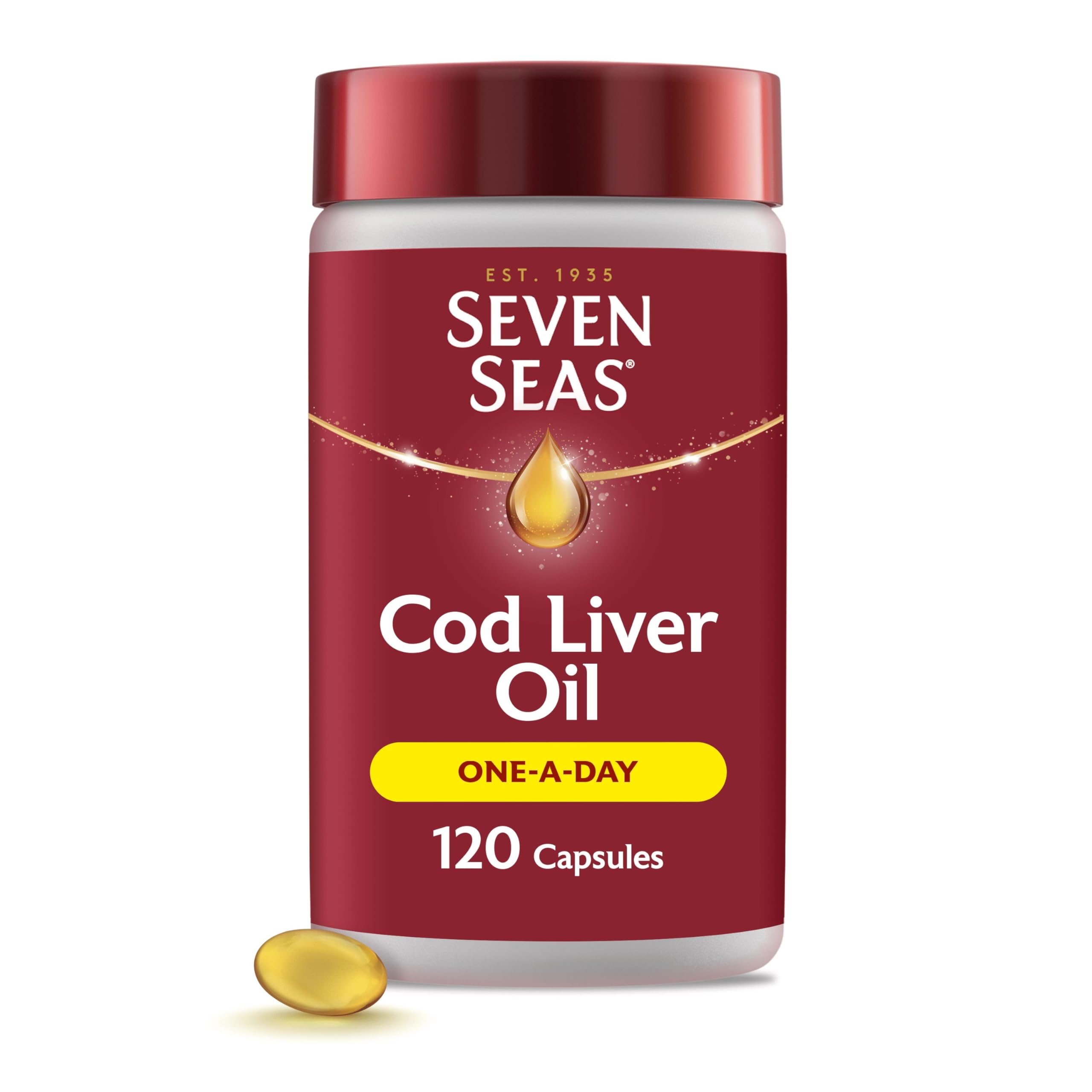 Seven Seas Cod Liver Oil One-A-Day Omega-3 Fish Oil and Vitamin D, 120 Capsules,