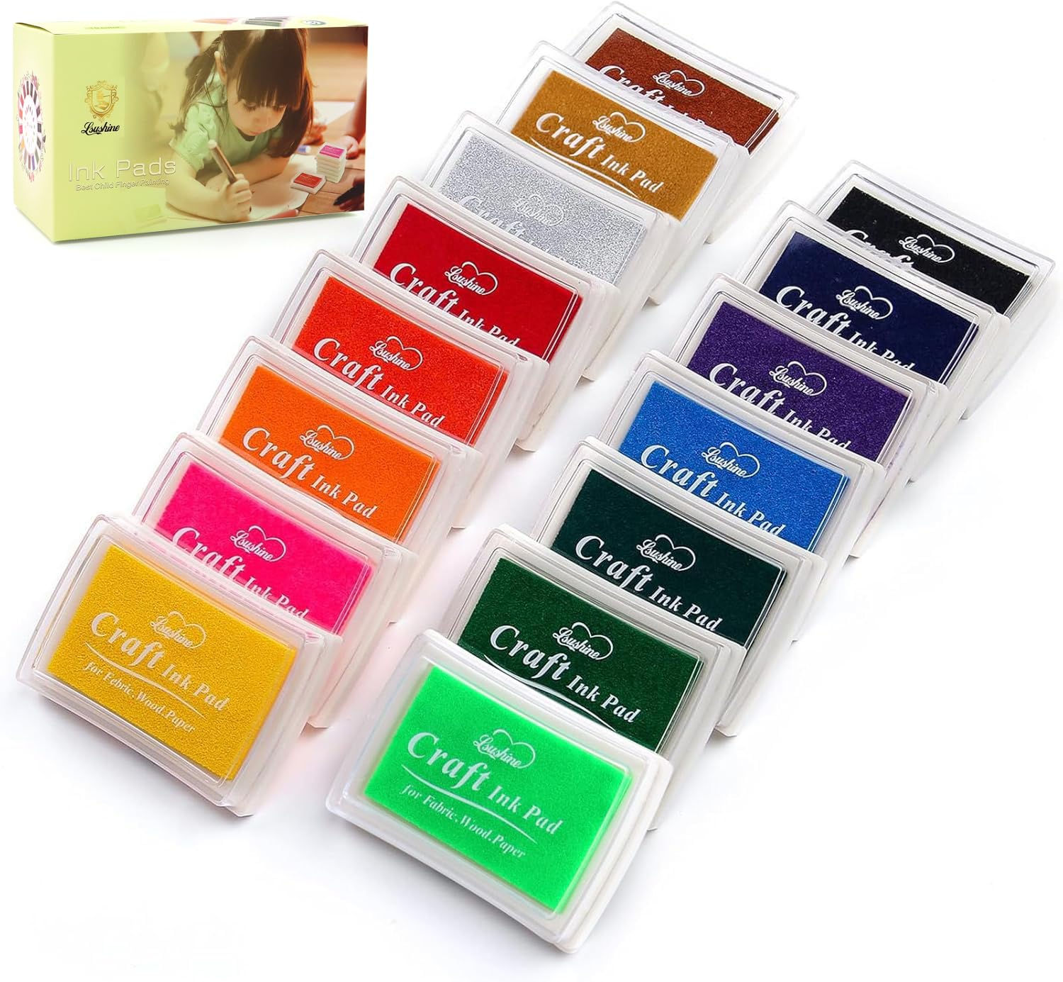 Lsushine 15 Colors Craft Ink Pads, Washable Stamp Pads for DIY Stamping | Ink Pa