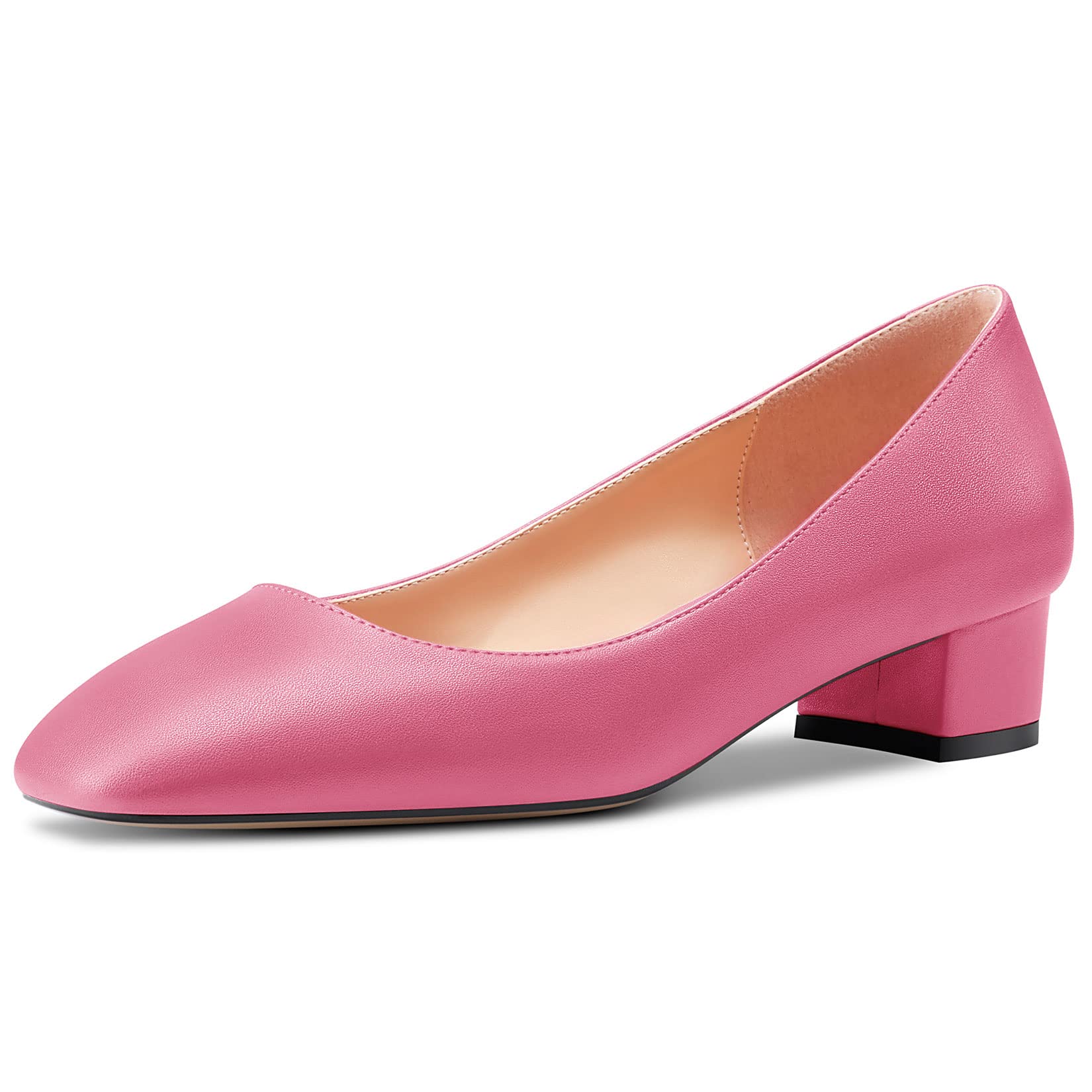 HEUIVZAR Women's Heel Heel Pumps Square Toe Kitten Bottom Chunky Block Heel Slip