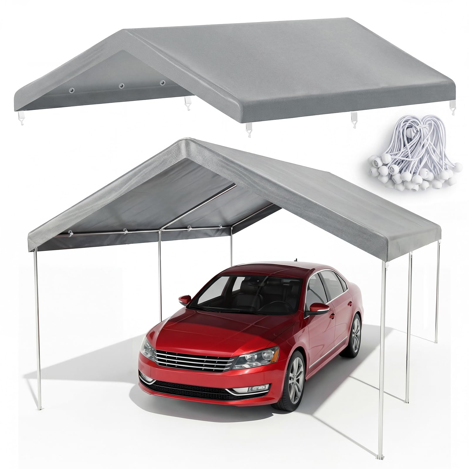 10x15 FT Carport Canopy Replacement Cover, Gray (Only Top Cover) | Heavy Duty Ca