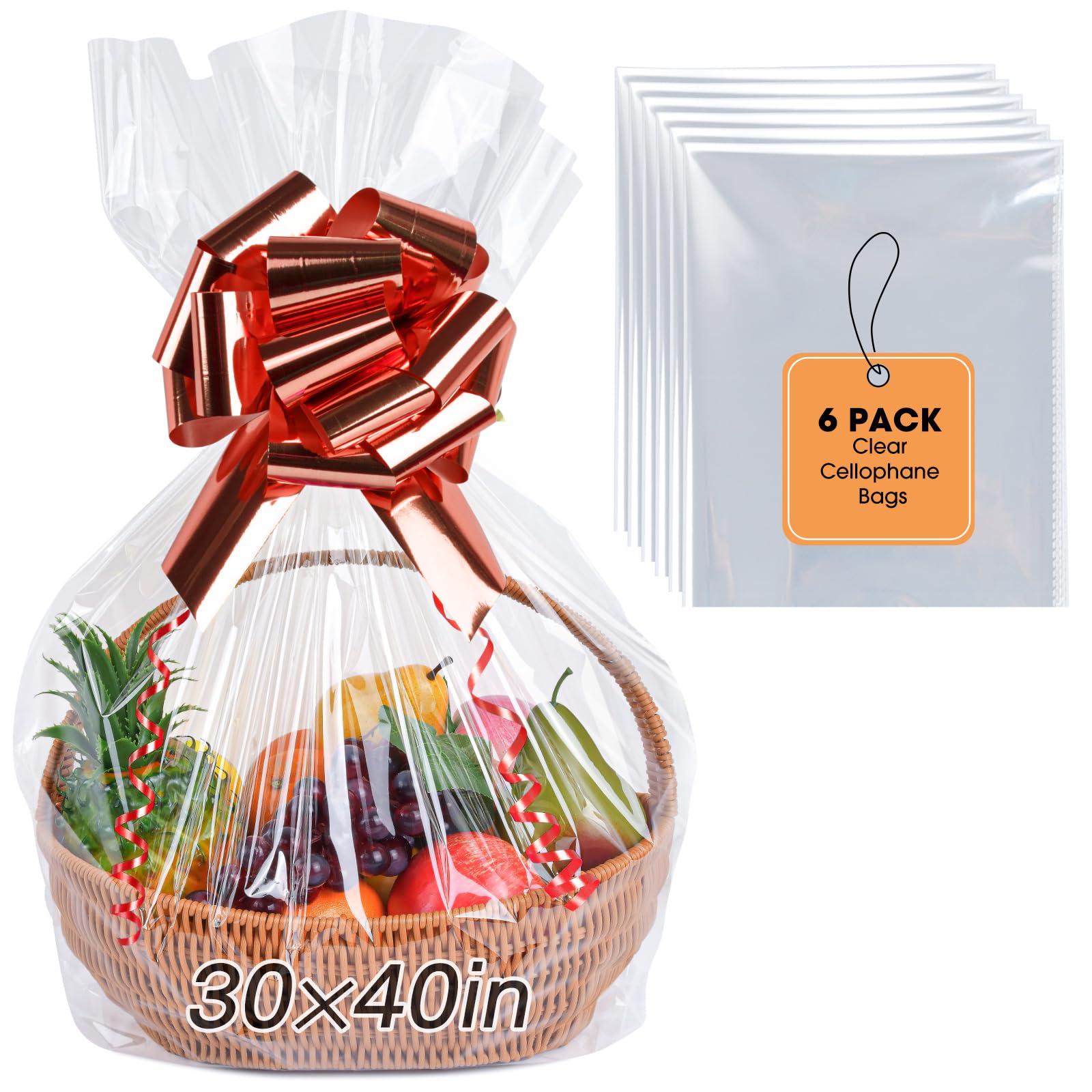 Yuiicaov 6PCS Extra Large Cellophane Bags, 30x40 Inches Clear Cellophane Wrap fo