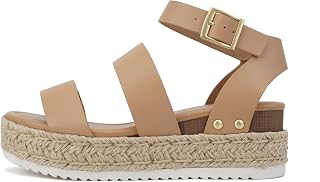 Soda Top Shoe Bryce, Espadrillas con zeppa piatta, punta aperta, fibbia e cinturino alla caviglia, stile casual (poliuretano naturale, 10)