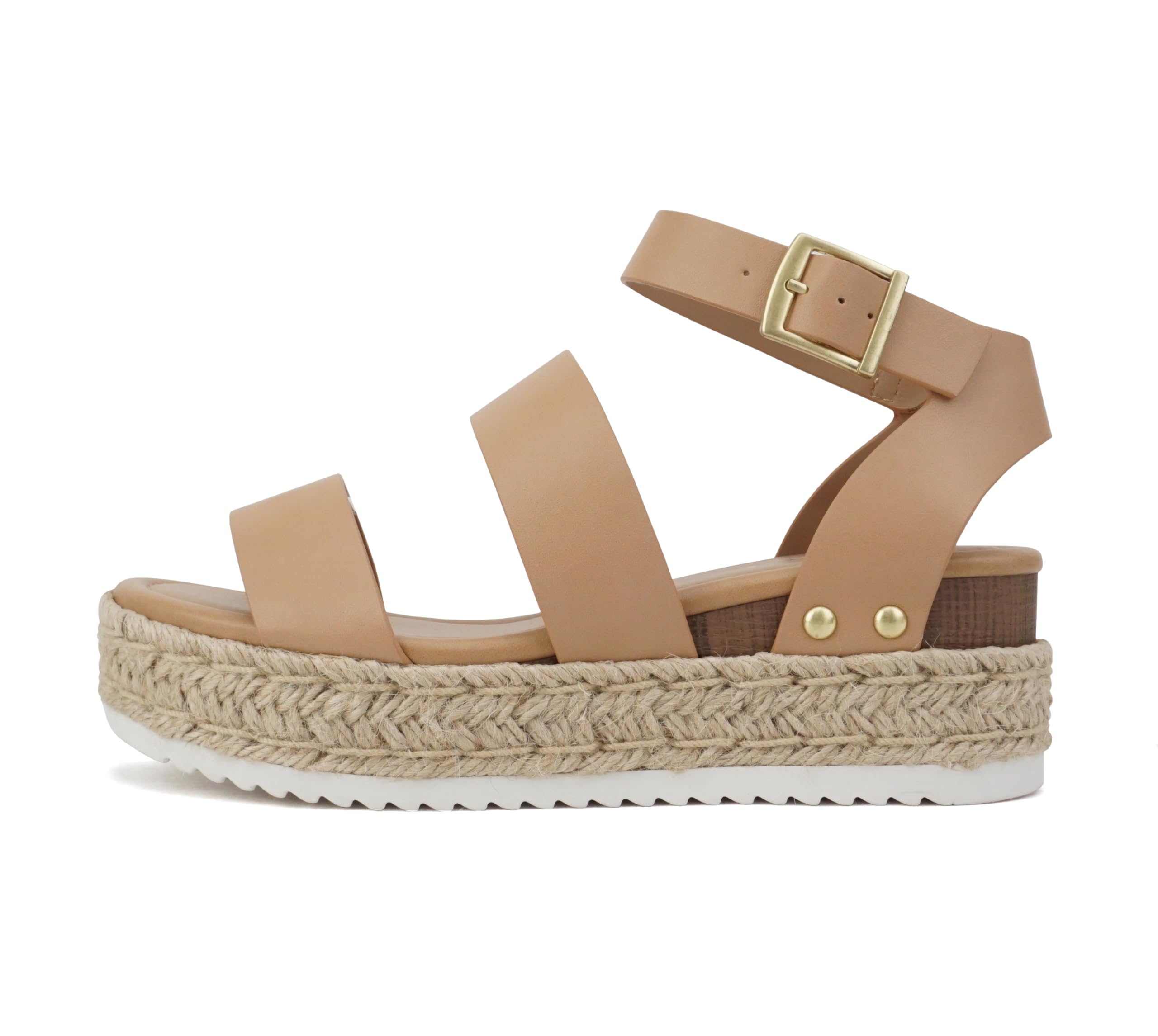 Soda Top Shoe Bryce, Espadrillas con zeppa piatta, punta aperta, fibbia e cintur
