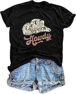 QAUN Cowgirl Shirts for Women Howdy Tshirt Western Bull Skull Summer Tops