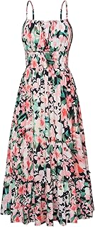 GRACE KARIN Women's Summer Maxi Dress Casual Sleeveless Spaghetti Strap Smocked Ruffle A Line Beach Long Dress with Pockets