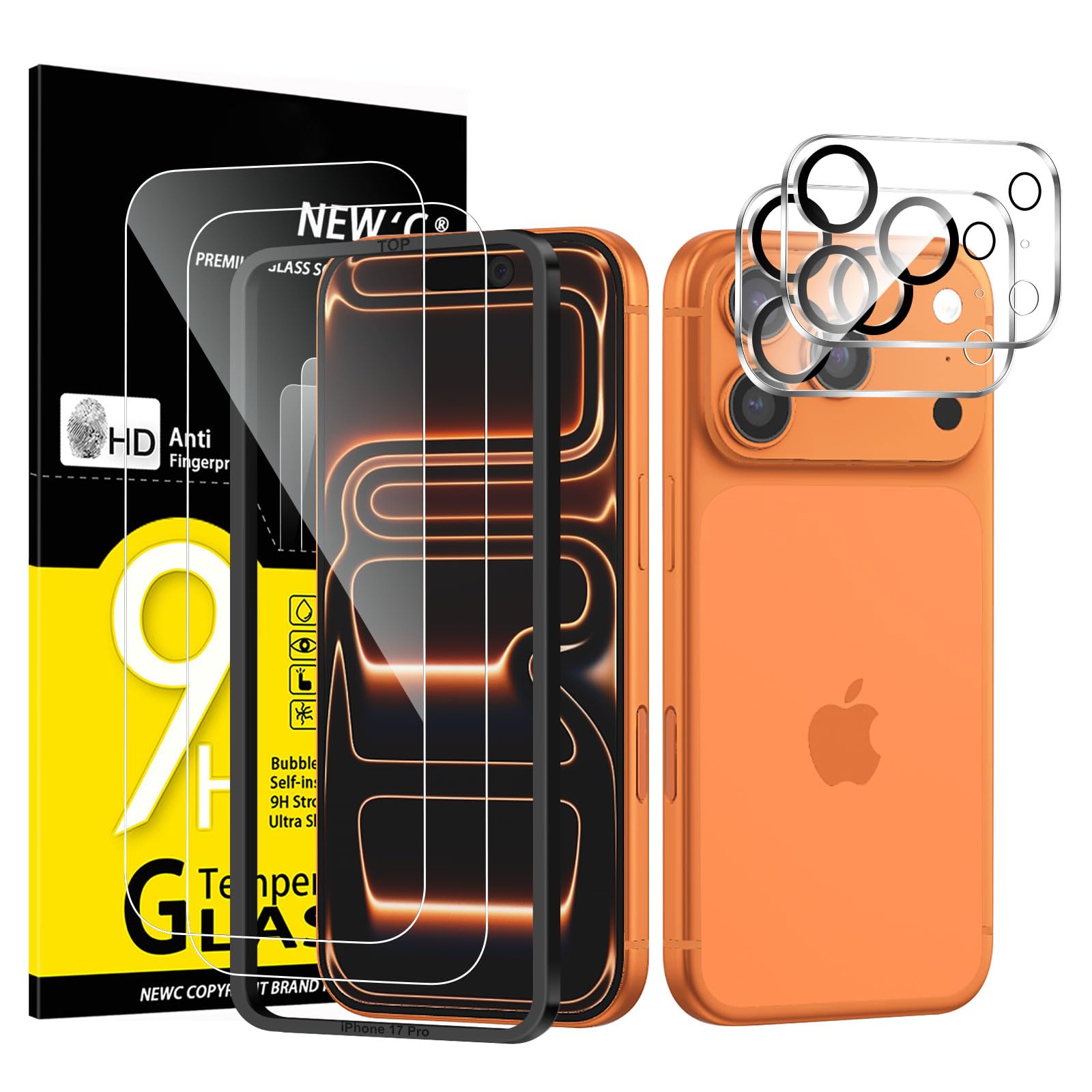 NEW'C Glass Film for iPhone 17 Pro + Camera Protection | Set of 4, 2 x tempered 