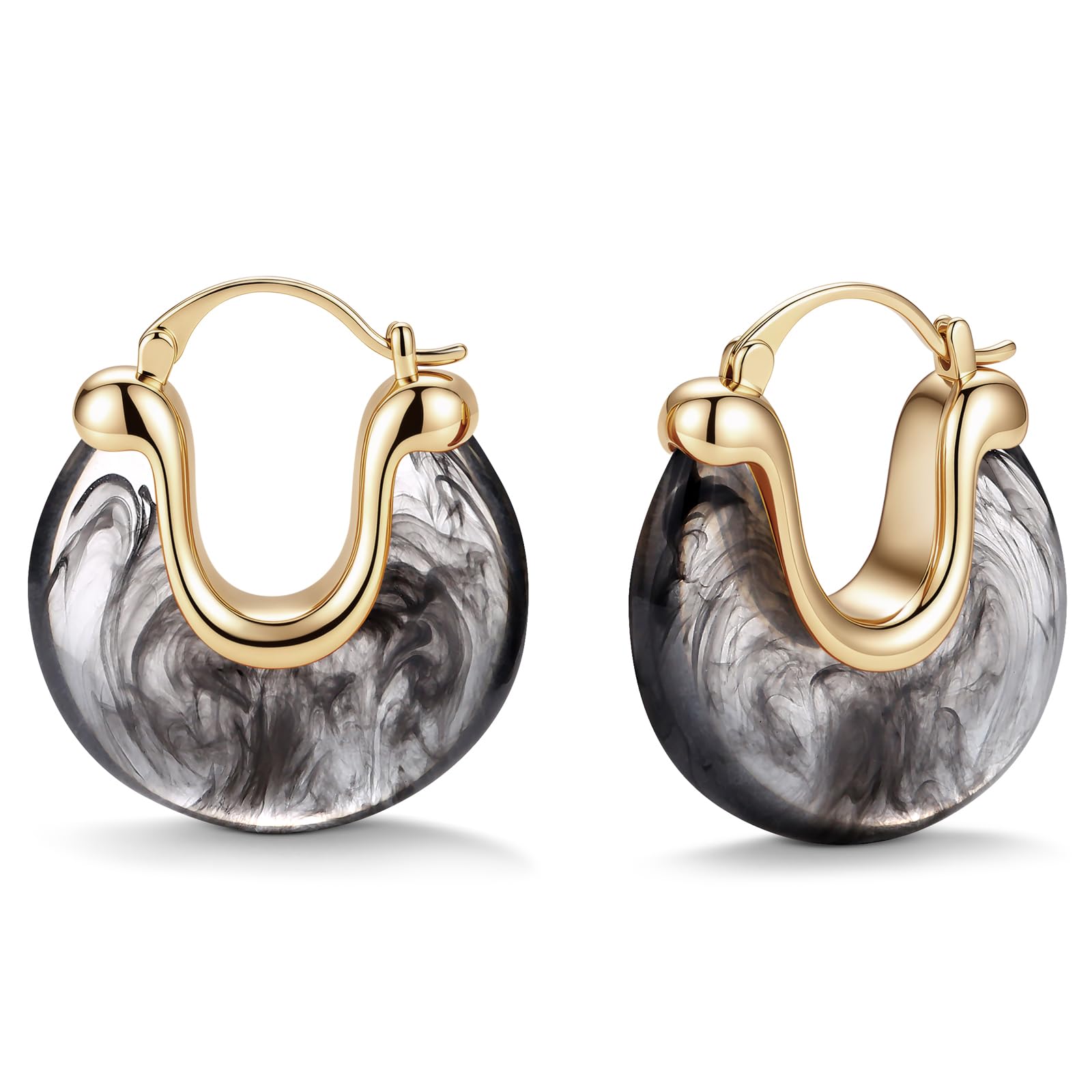 Resin Gold Hoop Earrings Leverback Chunky Statement Drop Vintage Jewelry