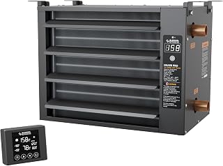 ALECOIL 50,000 BTU Water to Air Heat Exchanger with Remote Control,Black | Hydronic Hanging Unit Heater with Fan for Garage and Outdoor Wood Furnace,Ceiling Mounted, Quiet 500CFM Blower