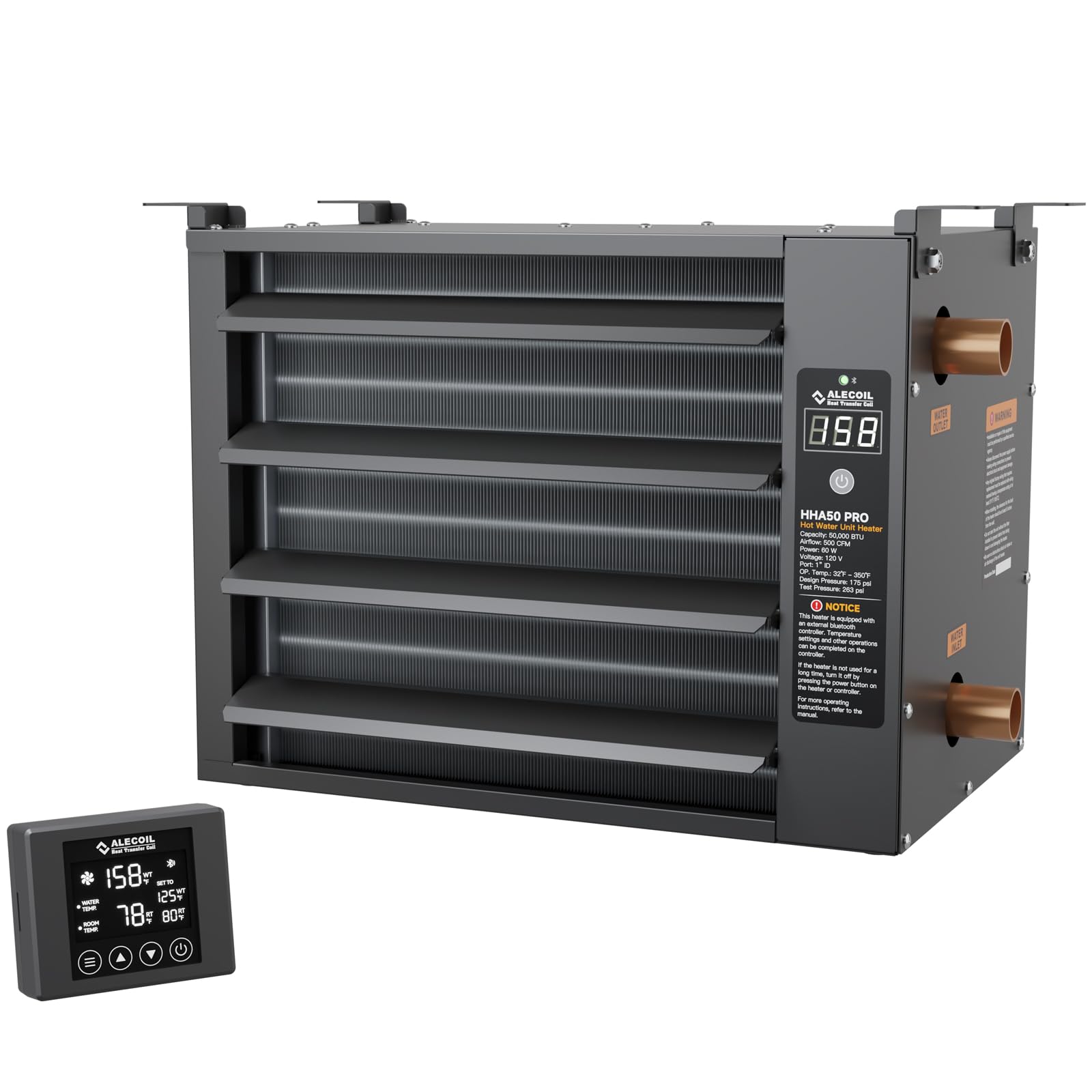 ALECOIL 50,000 BTU Water to Air Heat Exchanger with Remote Control,Black | Hydro