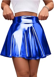 Women Shiny Metallic Ballet Dance Skirt Pleat Mini Skirts Scooter Skater Cheerlead Skirt High Waist Athletic Skort