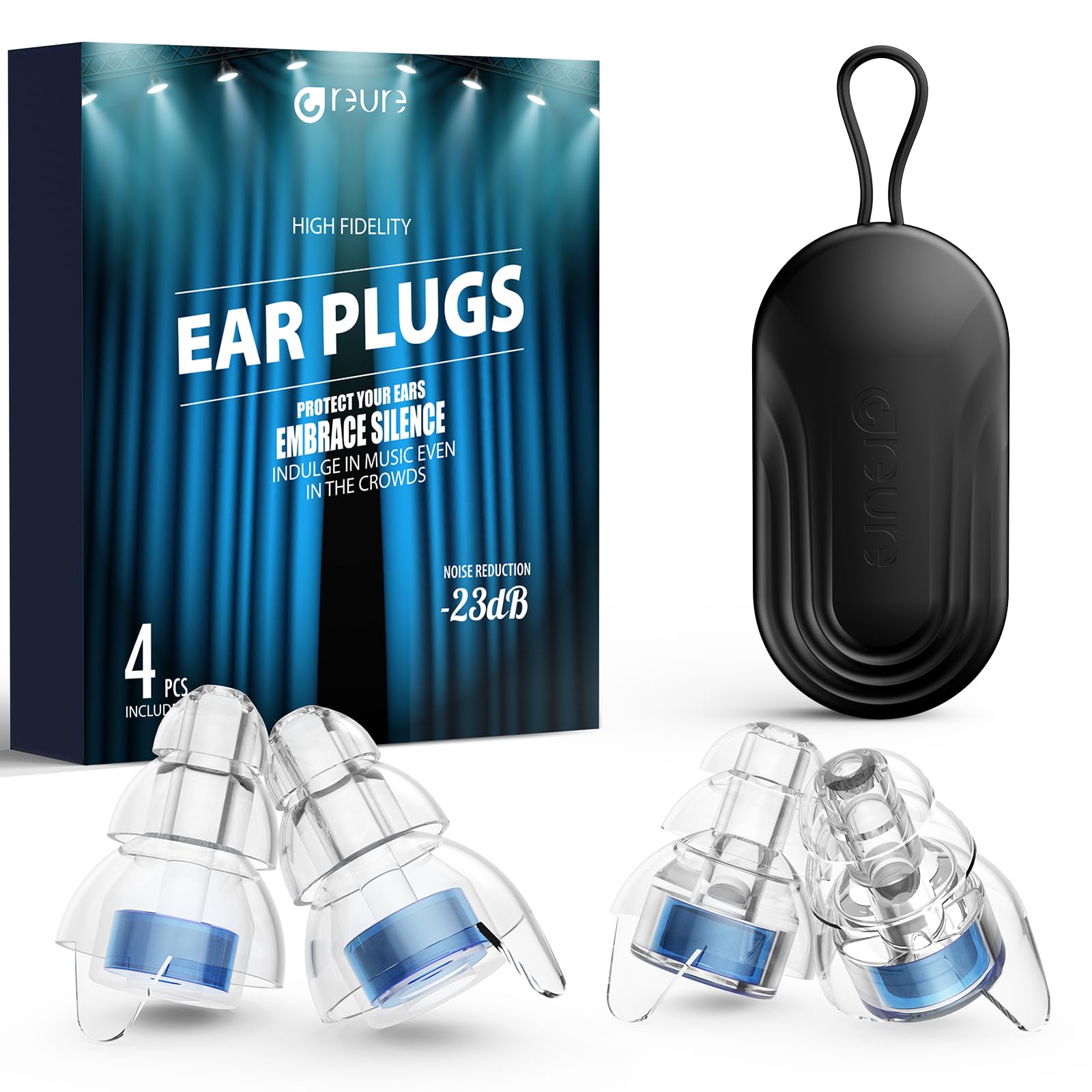 Reure High Fidelity Concert Ear Plugs, Noise Cancelling Silicone Ear Plugs 2 Pai