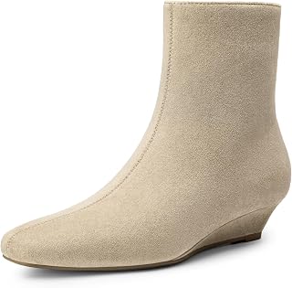 Athlefit Women's Ankle Boots Square Toe Wedge Booties With Side Zipper