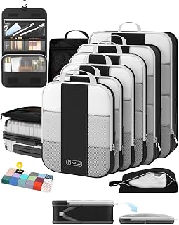 OlarHike 10 Set Compression Packing Cubes for Travel Essentials,Compressible Expandable Space Saver Bags for Organizing Clothes,Luggage Suitcase Garment Bags with Over 1000 pcs Mesh Holes(Black)