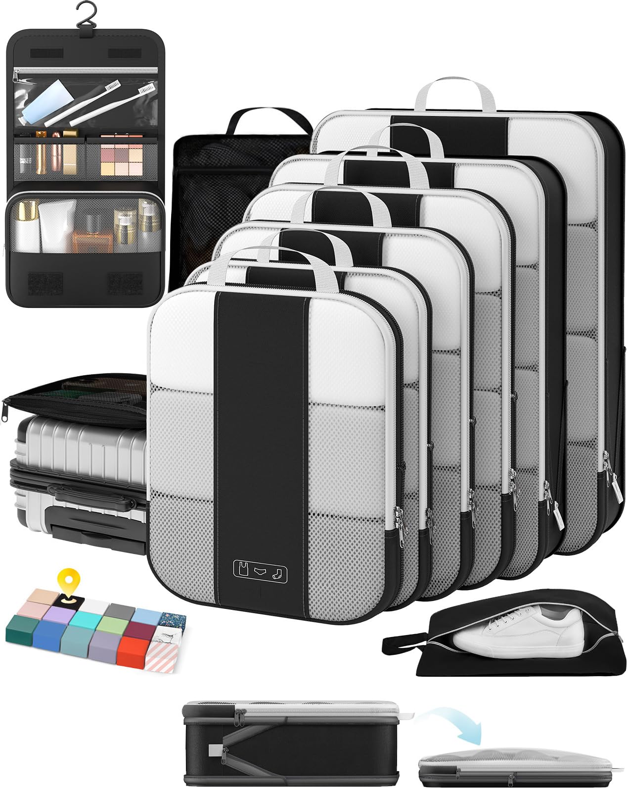 OlarHike 10 Set Compression Packing Cubes for Travel Essentials,Compressible Exp