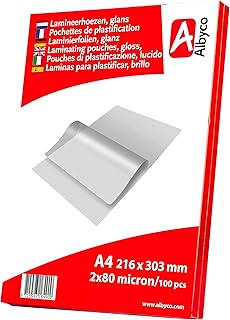 100x Albyco A4 Lamination Sleeves - 216 x 303 mm - 2 x 80 (160) Micron | Albyco Glossy Lamination Sleeves - A4 Size - Professional Quality - Offer Attractive and Durable Protection.