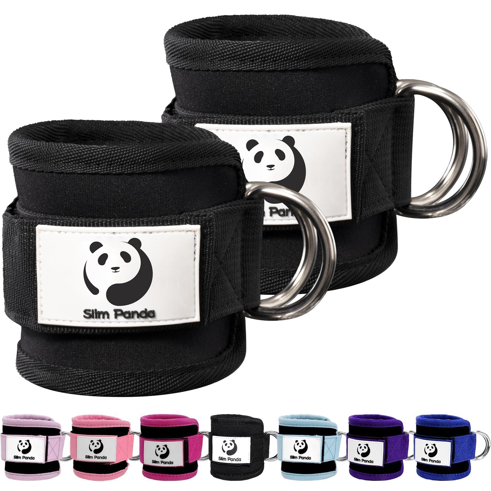 Slim Panda Ankle Straps for Cable Machine Kickbacks | Thick neoprene dual-D cuff