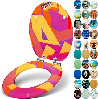 W1055C Artsy, Toilet Seat with Soft-Close Mechanism, Wooden Toilet Lid, Many Colourful Designs, Comfortable Seat, Easy Assembly, Includes Assembly Instructions (English Language Not Guaranteed)