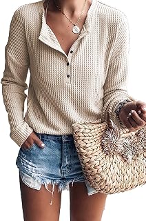 WNEEDU Women's Waffle Knit Tunic Tops Long Sleeve Henley Shirts