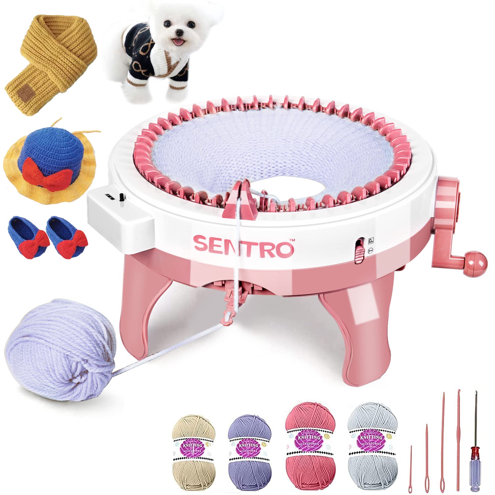 SENTRO 48 Needles Knitting Machine, Smart Crochet Machine with Plain/Tube Weave 