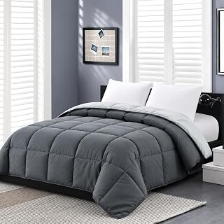 Homelike Moment Comforters Queen Size - Bed Duvet Insert Lightweight | Clump-Free Washable, All Season Soft Down Alternative Full Size Bedding Blanket Quilted, Reversible Dark Grey/Light Gray