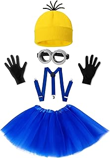 WISHTEN 5 PCS Halloween Costumes for Kids Girls,Halloween Cosplay Dress up | Halloween Costume Accessories for Girls, Goggles/Beanie/Blue Tutu Skirt/Suspenders/ Gloves,Family Themed Parties,Role Play