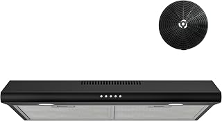 FIREGAS 30 Inch Black Under Cabinet Range Hood, Kitchen Vent Hood | Slim Stainless Steel Hood with 3-Speed Fan,Plug-in,2 LED lights,Top/Rear Vents,Ducted/Ductless Convertible,Charcoal Filters