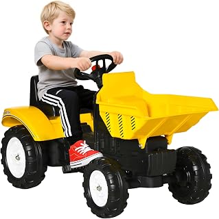 Aosom Ride On Excavator with Manual Control Bucket for Ages 3-6 Yellow | No Power Ride on Tractor Pedal Car, Pretend Play, Forward Backward