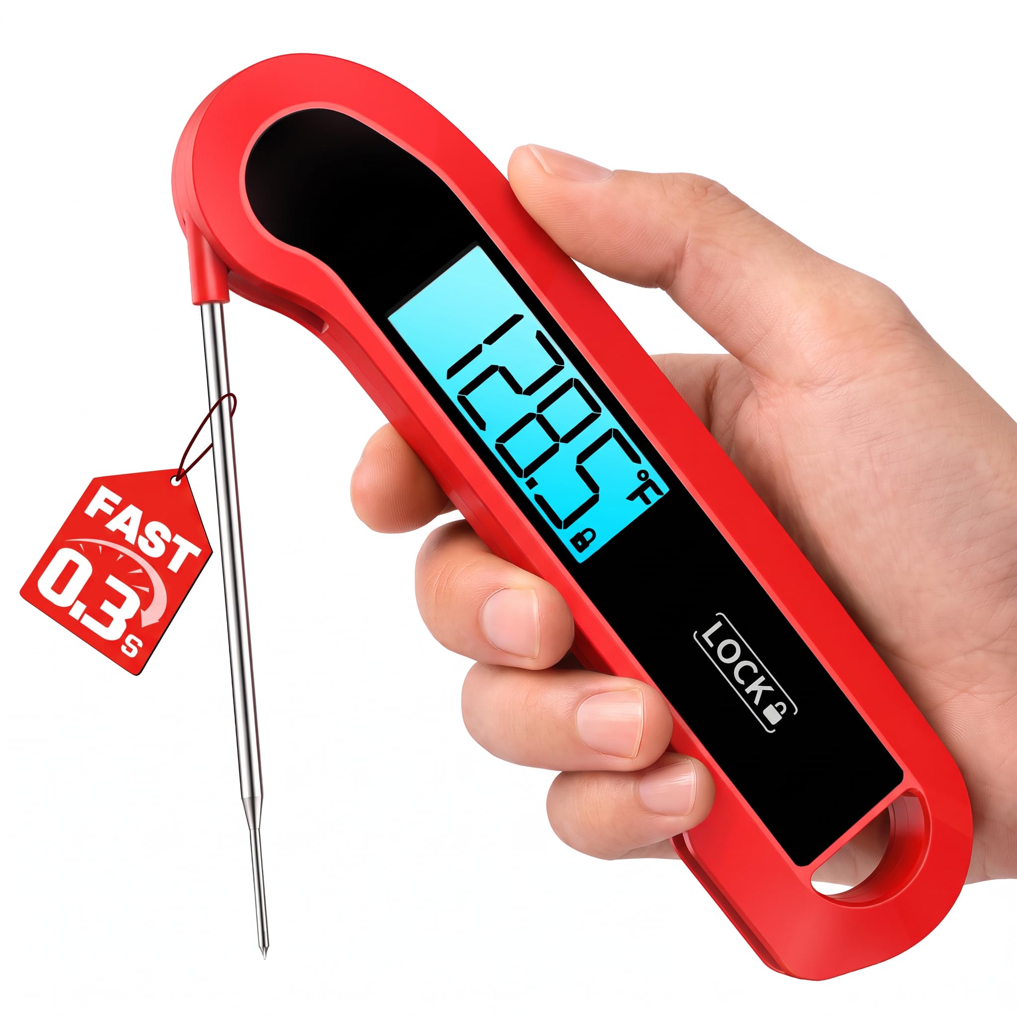 0.3 Sec Instant Read Meat Thermometer Digital for Cooking, Red | ±0.5℉ Precision