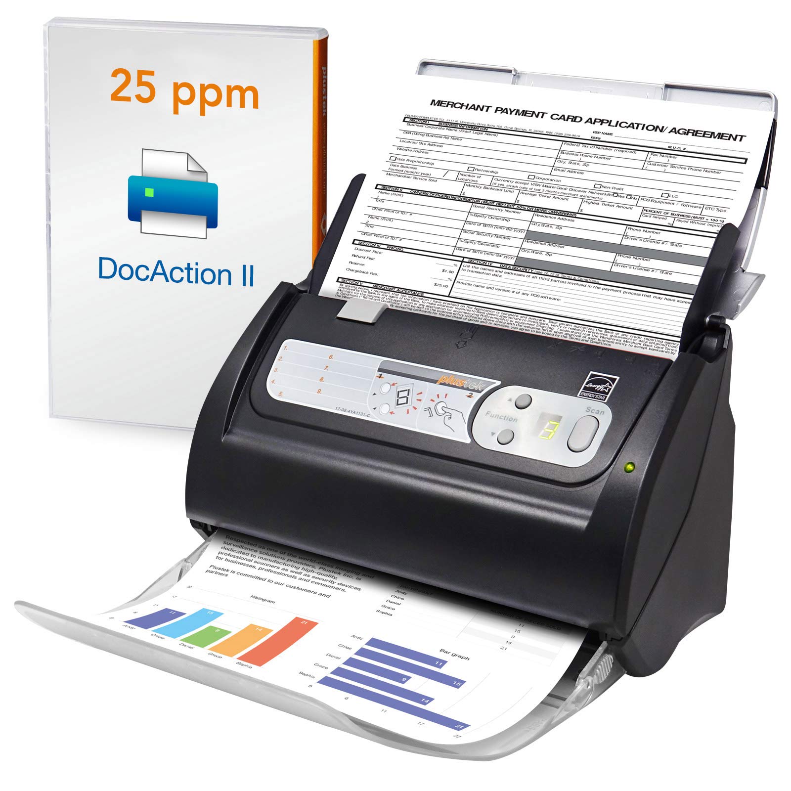 Plustek PS186 Desktop Document Scanner, with 50-Pages Auto Document Feeder (ADF)