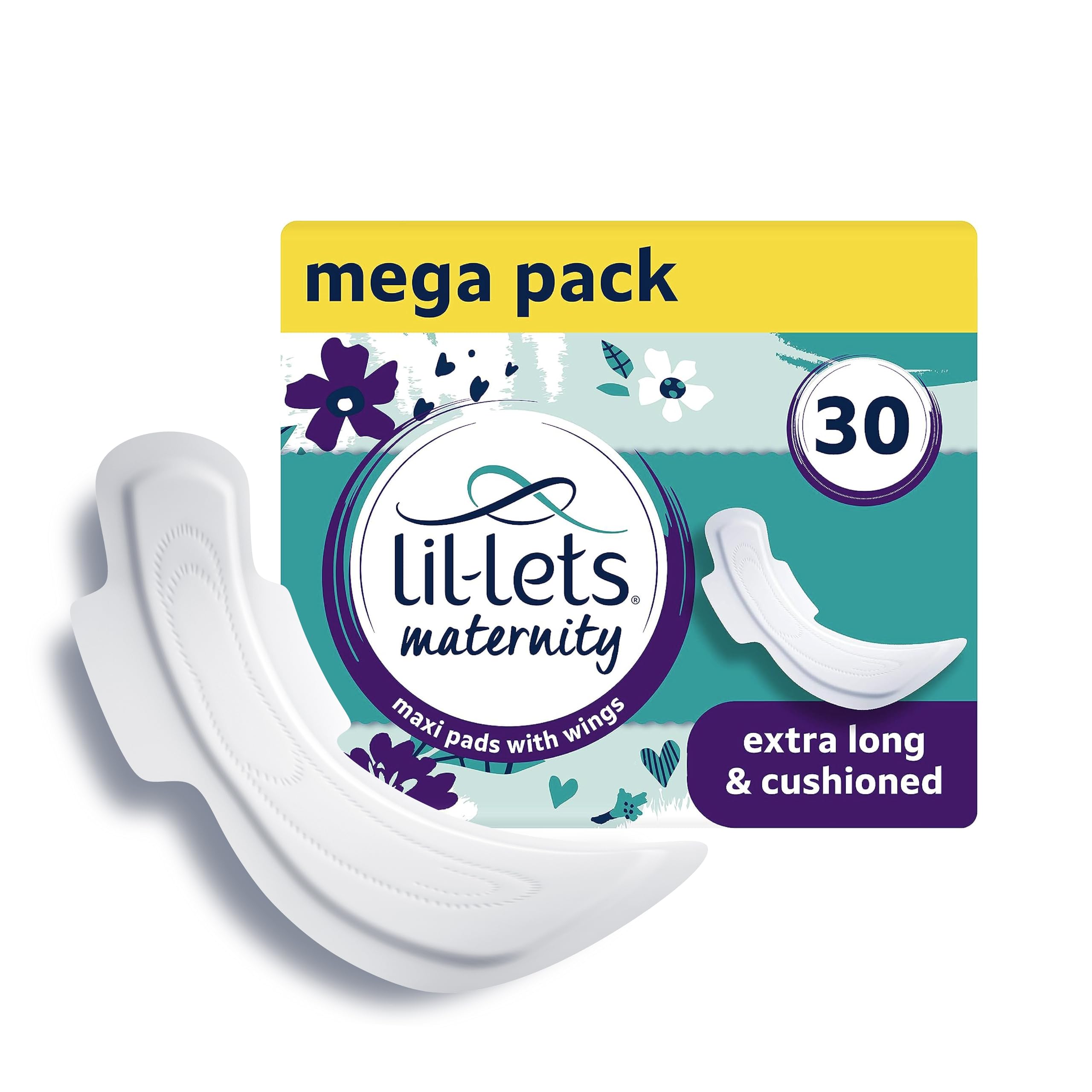 Lil-Lets Maternity Pads, Extra Long Maxi Thick Towels, With Wings, Postpartum/Af