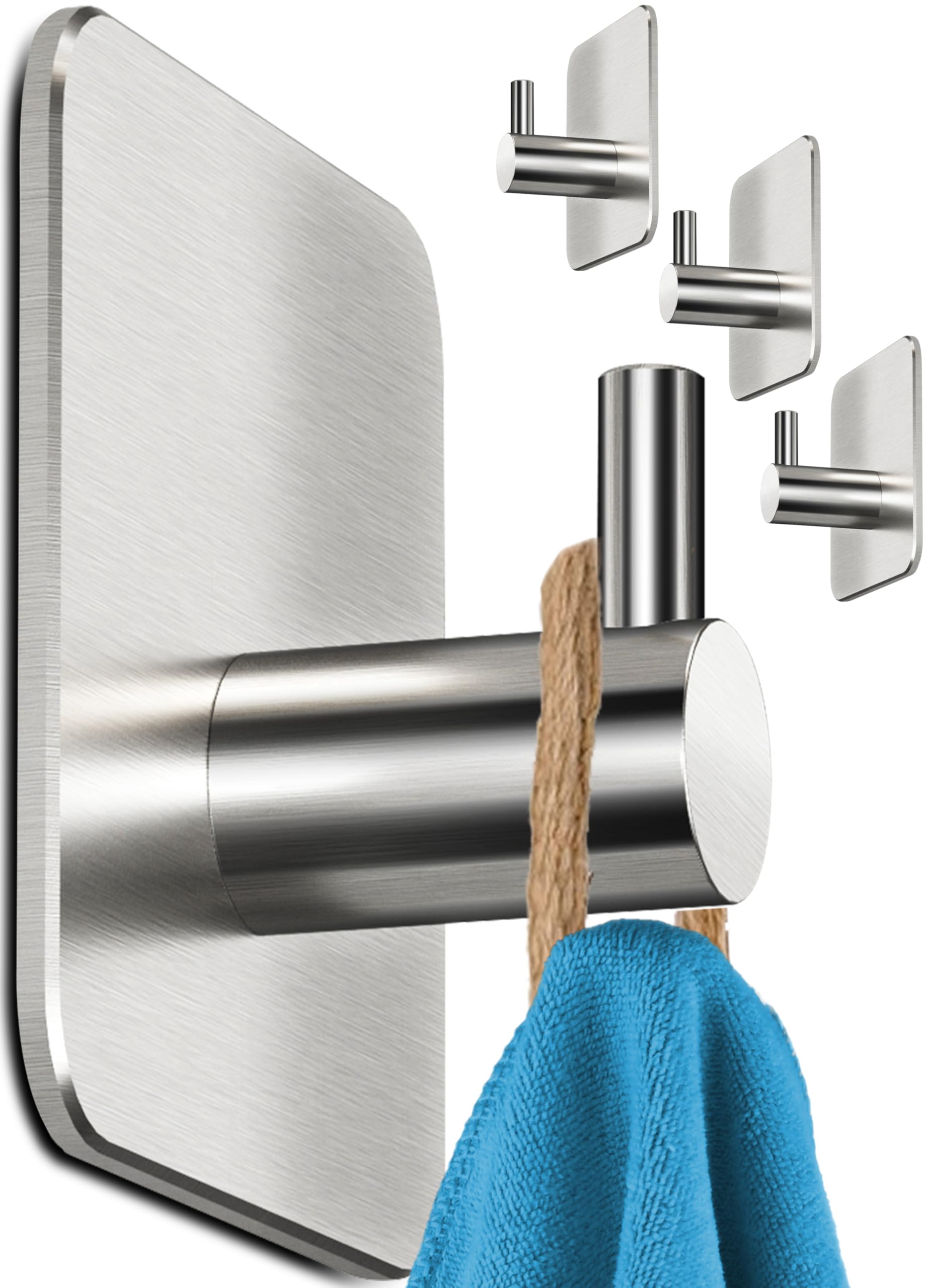 Menz Adhesive Hooks, 4 Pieces Bathroom Robe Hangers, Stainless Steel, Strong Sel