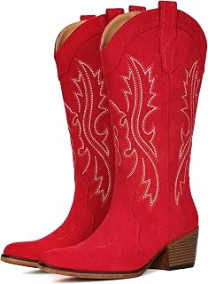 IUV Cowboy Boots For Women Western Cowgirl Boots Mid Calf Snip Toe