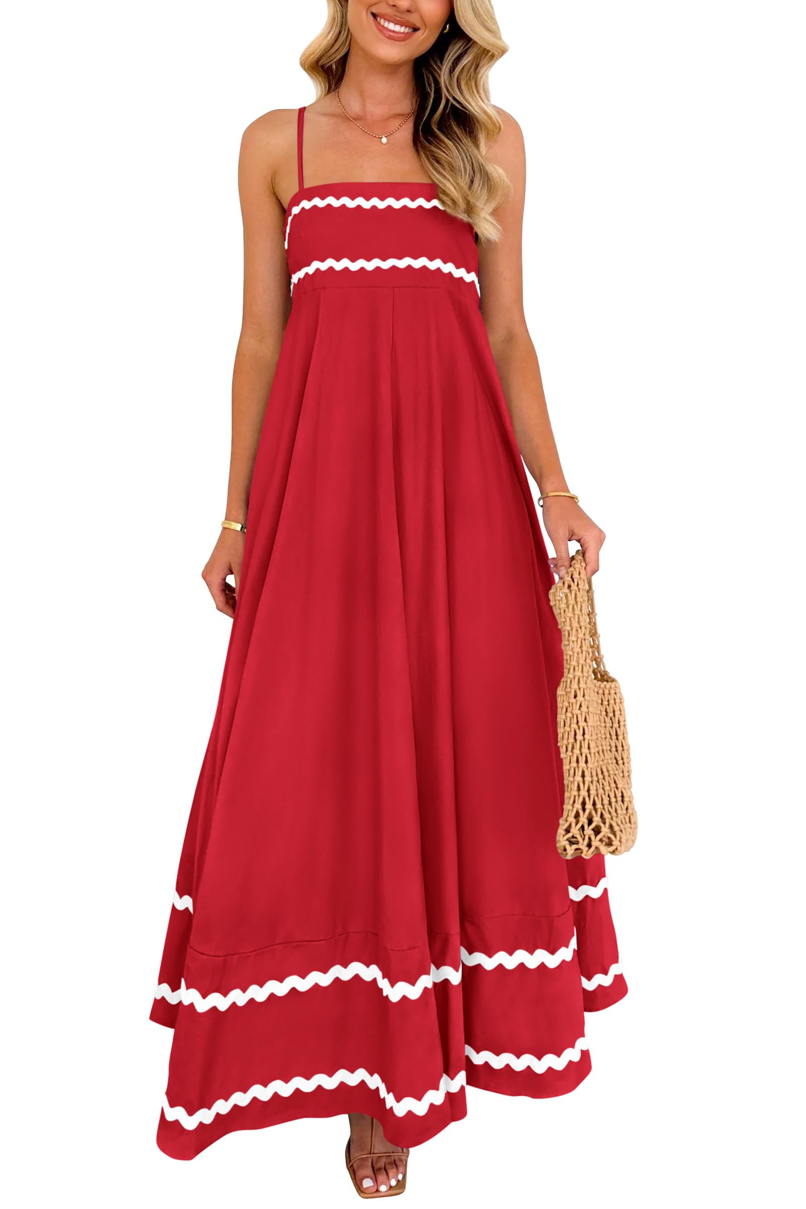 PRETTYGARDEN 2025 Women Summer Sleeveless Ruffle Sleeveless Ruffle Beach Maxi Dr