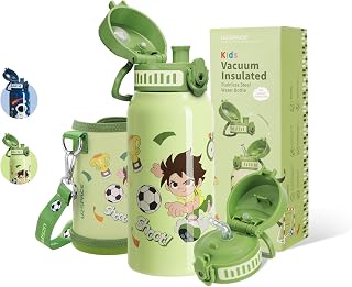 UZSPACE Kids Stainless Steel Water Bottle with Bottle Sleeve, 550ml Green