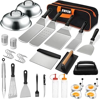 EWFEN 35PCS Griddle Accessories Kit, Flat Top Grill Accessories Set for Blackstone and Camp Chef, Grill Spatula Set with Enlarged Spatulas, Basting Cover, Scraper for Outdoor Barbecue