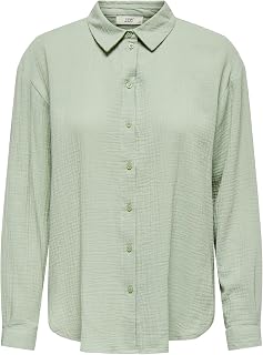JDY Jdytheis L/S Loose T-Shirt Wvn Noos Shirt, Women, Desert Sage, M