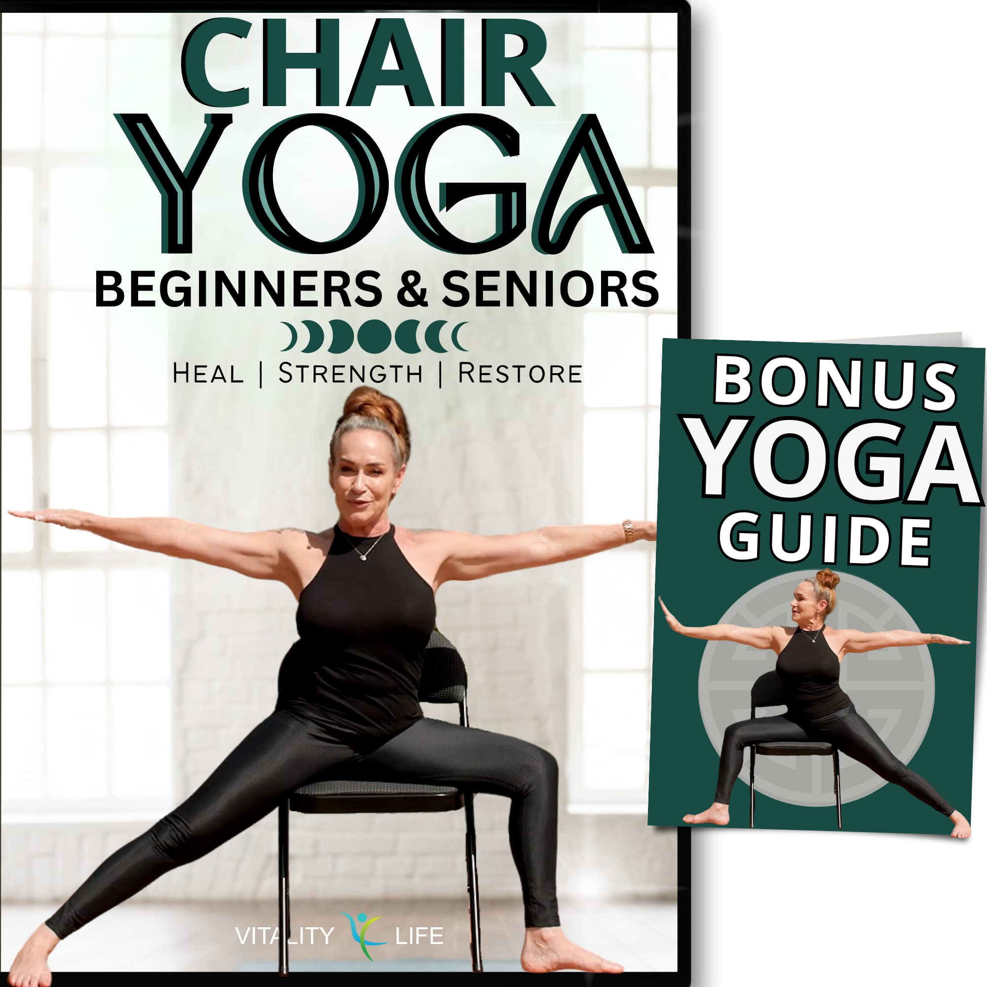 CHAIR YOGA FOR SENIORS DVD + Poster + Bonus Yoga DVD. Strength- Energize- Healin