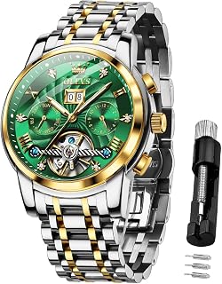 OLEVS Men Automatic Watch Mechanical Self Winding Watches for Men Skeleton Business Dress Luminous Waterproof Diamond Week Month